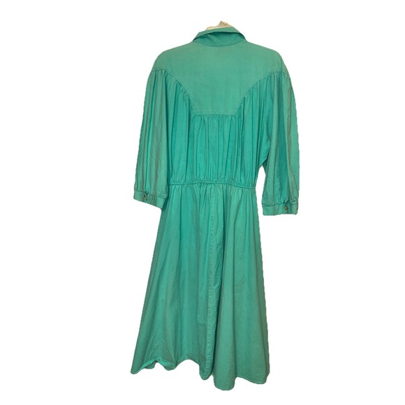 VINTAGE J. Ellis II Dress 80s 90s Shirt Dress Teal Button Down See Measurements - Picture 10 of 11